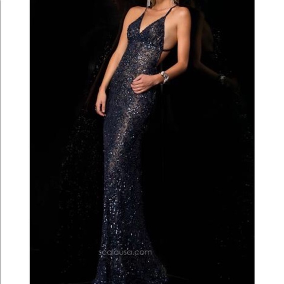 Scala Dresses & Skirts - Scala sequined low back gown in Midnight Blue.